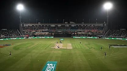 A general view of the Rawalpindi Cricket Stadium shows the Pakistan Super League (PSL) Twenty20 cricket match