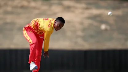Audrey Mazvishaya of Zimbabwe bowls during the ICC Women's T20 World Cup Qualifier 2024 match between Zimbabwe and Netherlands at Tolerance Oval on May 01, 2024 in Abu Dhabi, United Arab Emirates.