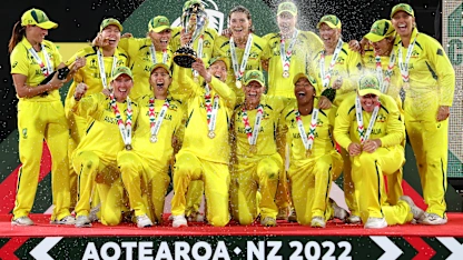 Australia lift the Women's World Cup trophy