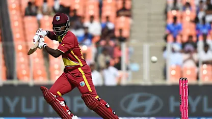 Sherfane Rutherford of West Indies plays a back foot drive 
