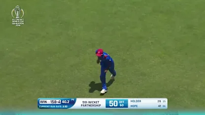 Logo of Mujeeb Ur Rahman's 3/33 against West Indies at CWCQ