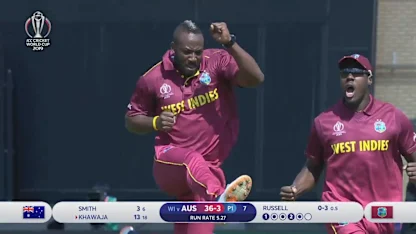 CWC19: AUS v WI - Great catch from Hope gets rid of Khawaja