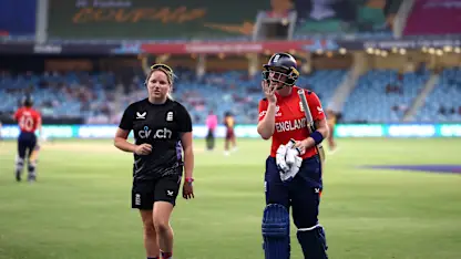 Logo of Heather Knight leaves the field with an injury | WT20WC 2024