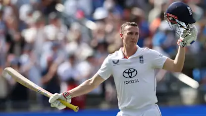 Harry Brook after his century against India at Edgbaston 