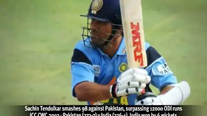 Logo of Sachin Tendulkar smashes 98 against Pakistan, surpassing 12,000 ODI runs