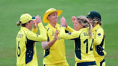 Kristen Beams celebrates the wicket of Dilani Manodara during the ICC Women's World Cup 2017 match between Sri Lanka and Australia.