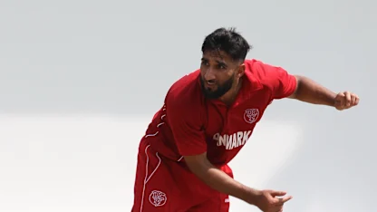 Logo of Denmark's Hamid Mazhar Shah in action during his team's WCL Division 4 encounter against Jersey