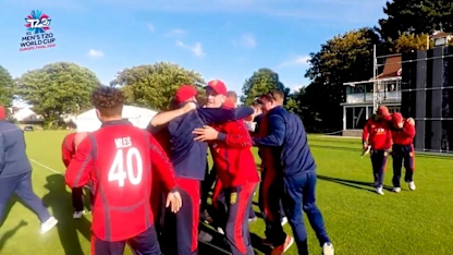 Logo of ICC Men's T20 World Cup Europe Final 2019, JSY v GER - Jersey celebrate becoming Champions of Europe