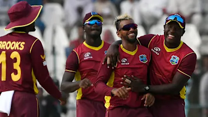 Logo of Nicholas Pooran celebrates a wicket