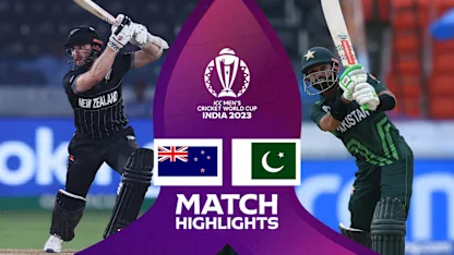 Logo of New Zealand knock off outstanding win in warm-up clash against Pakistan | CWC23 Match Highlights