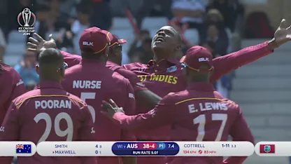 CWC19: AUS v WI - Cottrell sends Maxwell on his way for a duck