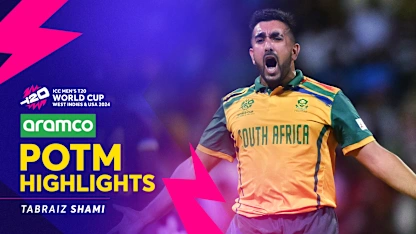 Logo of Shamsi turns it around for South Africa | POTM Highlights | T20WC 2024