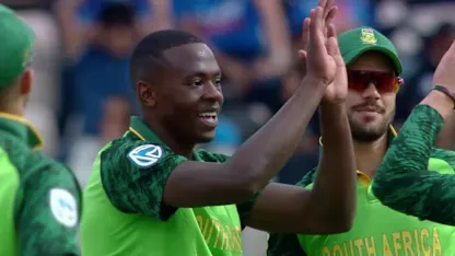 CWC19: SA v IND - Rabada celebrates KL Rahul wicket