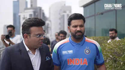 Logo of India captain Rohit Sharma all smiles with ICC Chair Jay Shah after title win | Champions Trophy 2025