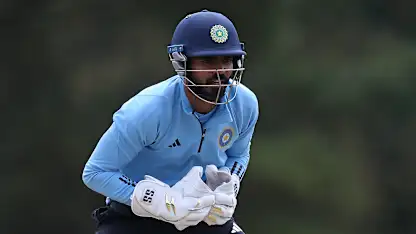 Logo of KS Bharat of India practices during India training prior to the ICC World Test Championship Final 1920x1080