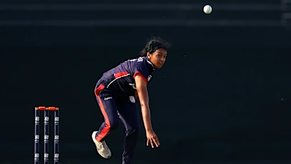 Isani Vaghela of USA bowls during the ICC Women's T20 World Cup Qualifier 2024 match between Uganda and USA at Zayed Cricket Stadium on April 27, 2024 in Abu Dhabi, United Arab Emirates.