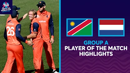 Logo of Bas de Leede does damage with bat and ball for Netherlands | POTM Highlights | T20WC 2022