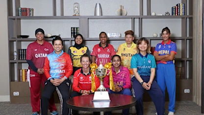WT20WC26 Asia Qualifier Captains with the Trophy