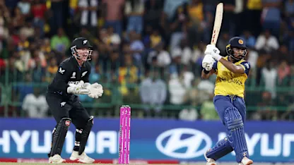 Kamindu Mendis hits into the leg side