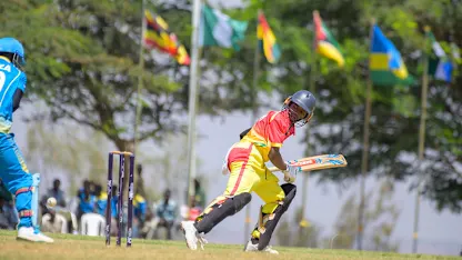 130826 Rwanda Vs Ghana-Prince Adotei of Ghana is beaten outside the off stump