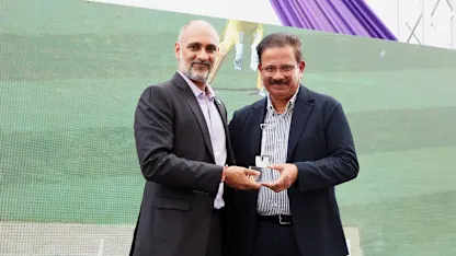 ICC CEO Sanjog Gupta (left) and Knight Riders Sports CEO Venky Mysore during the ground-breaking ceremony in Pomona.