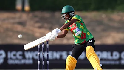 Valenta Langiatu of Vanuatu bats and is later stumped during the ICC Women's T20 World Cup Qualifier 2024 match between Vanuatu and Netherlands at Tolerance Oval on April 27, 2024 in Abu Dhabi, United Arab Emirates.