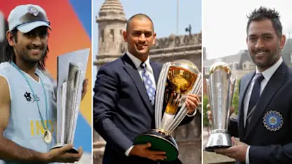 Logo of Dhoni ICC trophy collage