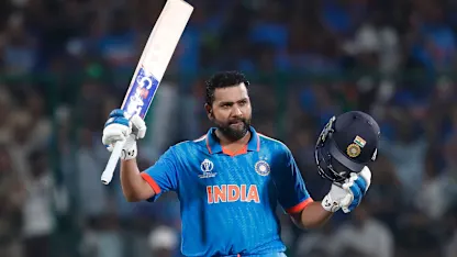 Logo of Rohit Sharma breaks multiple records with superb century | CWC23