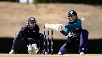 Chanida Sutthiruang of Thailand bats during the ICC Women's T20 World Cup Qualifier 2024 match between Thailand and Scotland at Tolerance Oval on May 03, 2024 in Abu Dhabi, United Arab Emirates.