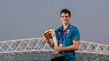 World Cup winning captain Pat Cummins in front of the Atal Pedestrian Bridge at the Sabarmati Riverfront in Ahmedabad
