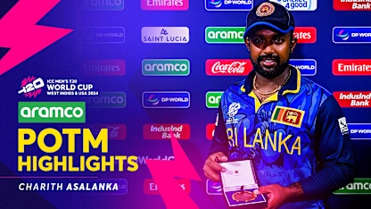 Logo of Charith Asalanka's belligerent knock guides Sri Lanka to a winning total | POTM Highlights | T20WC 2024