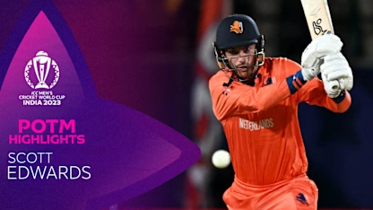 Logo of Edwards' steely knock guides Netherlands toward famous victory | POTM Highlights | CWC23