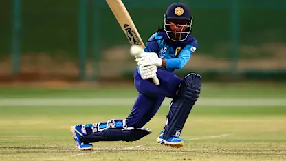 Harshitha Madavi of Sri Lanka bats during the ICC Women's T20 World Cup Qualifier 2024 Semi-Final match between United Arab Emirates and Sri Lanka at Zayed Cricket Stadium on May 05, 2024 in Abu Dhabi, United Arab Emirates.