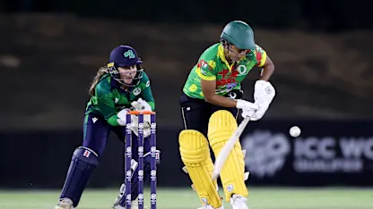 Maiyllisse Carlot of Vanuatu bats during the ICC Women's T20 World Cup Qualifier 2024 match between Vanuatu and Ireland at Tolerance Oval on May 01, 2024 in Abu Dhabi, United Arab Emirates.