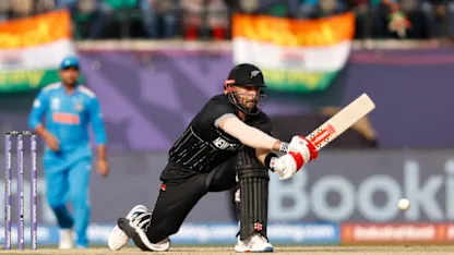 Logo of Mitchell and Ravindra take on Kuldeep | CWC23