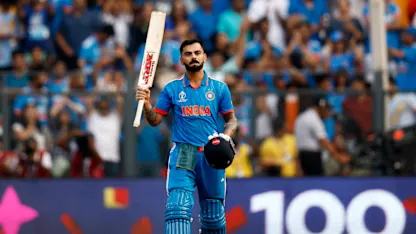 Logo of Kohli details his record century | CWC23