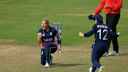 Logo of Katherine Brunt removed Ellyse Perry for 70 off 86 balls.