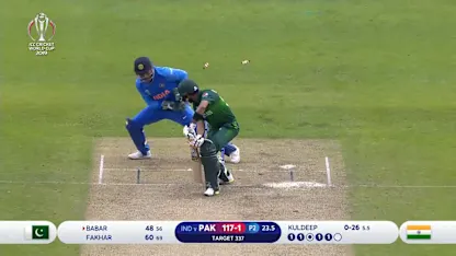 Logo of CWC19: IND v PAK - Babar Azam is bowled by a beauty from Kuldeep