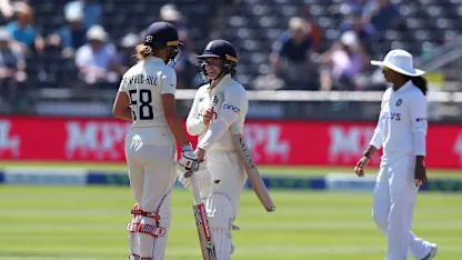 Logo of Beaumont, Knight make India toil before late wickets brighten prospects
