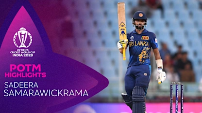 Logo of Composed Samarawickrama helps Sri Lanka open their account | POTM Highlights | CWC23
