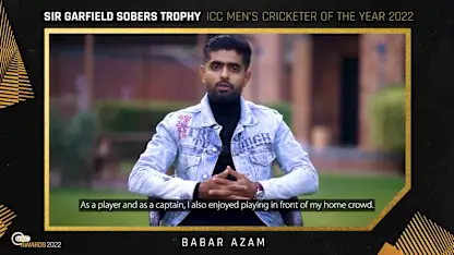 Logo of Babar Azam accepts the Sir Garfield Sobers Trophy for ICC Men’s Cricketer of the Year 2022