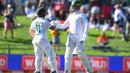 Logo of Temba Bavuma and Ryan Rickelton in action against Pakistan in the World Test Championship 2023-25