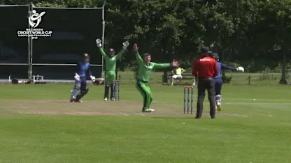 U19 CWC Europe Q: Sco v Ire: Ireland's Nathan McGuire takes 2 for 31 in his 10 overs