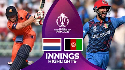 Logo of Afghanistan's sharp work in the field bundles out Netherlands for 179 | Innings Highlights | CWC23