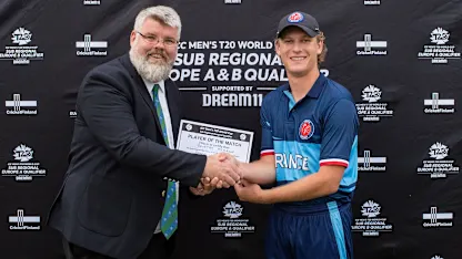 Logo of Gustav McKeon presented his Player of the Match trophy in Finland.