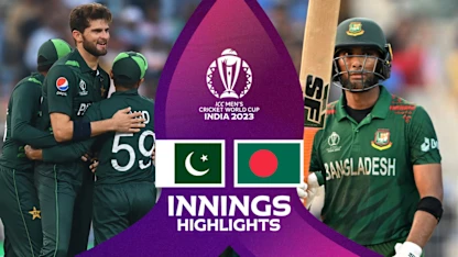 Logo of Pakistan pacers soar in Kolkata to restrict Bangladesh to 204 | Innings Highlights | CWC23