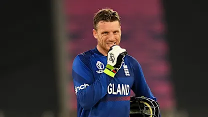 Jos Buttler of England cuts a dejected figure during the ICC Men's Cricket World Cup India 2023 between England and New Zealand (2)