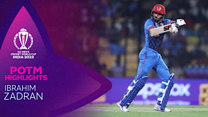 Logo of Ibrahim's steady knock paves way for historic Afghanistan win | POTM Highlights | CWC23