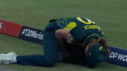 Logo of Unfortunate injury forces Vlaeminck off the field | WT20WC 2024