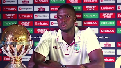 Logo of West Indies captain Jason Holder speaks before the ICC Cricket World Cup Qualifier